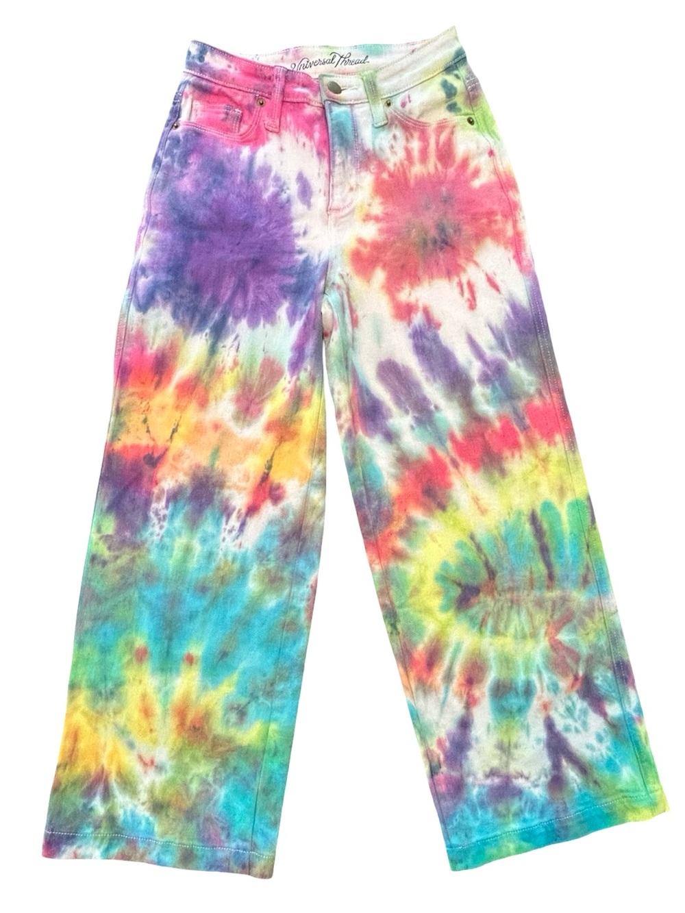 Custom Universal Thread Wide leg bold rainbow Tie Dye Jeans High Rise Crop 00/24